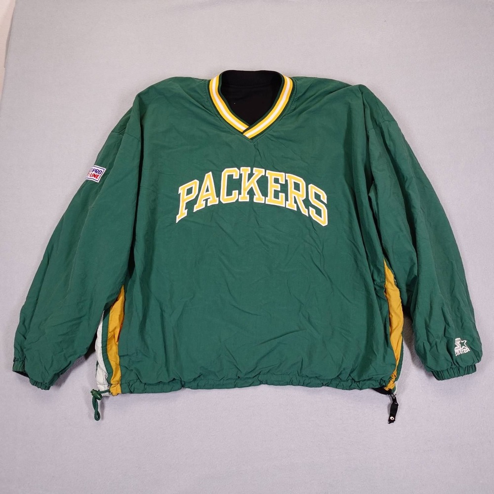Vintage Starter Windbreaker Mens XXL Green Packers V-Neck Pullover NFL Pro Line